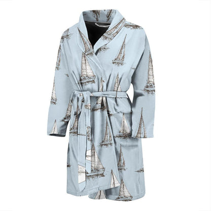 Sailing Ships Pattern Print Design A01 Men Bathrobe-JORJUNE.COM