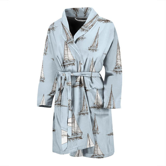 Sailing Ships Pattern Print Design A01 Men Bathrobe-JORJUNE.COM