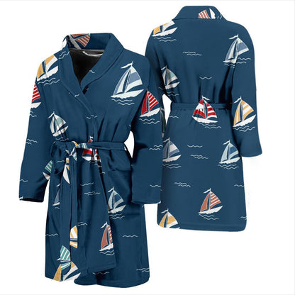Sailing Ships Pattern Print Design A02 Men Bathrobe-JORJUNE.COM