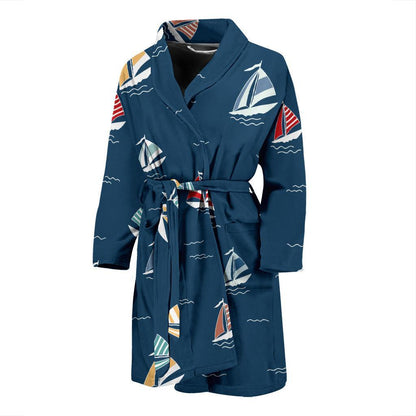Sailing Ships Pattern Print Design A02 Men Bathrobe-JORJUNE.COM