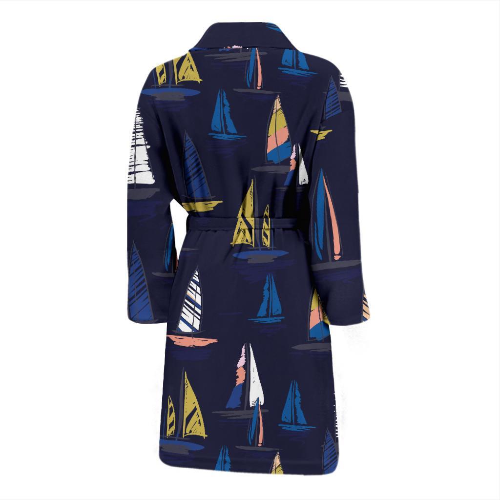Sailing Ships Pattern Print Design A03 Men Bathrobe-JORJUNE.COM