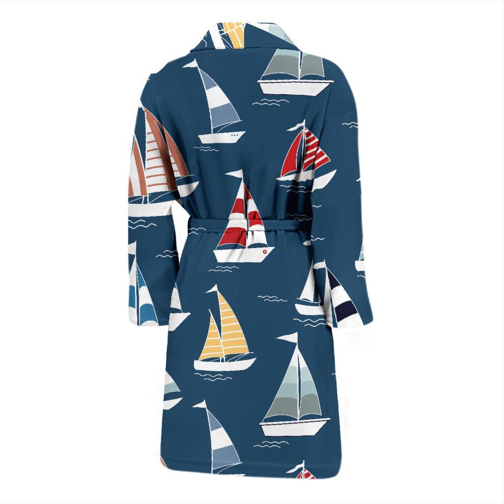 Sailing Ships Pattern Print Design A04 Men Bathrobe-JORJUNE.COM