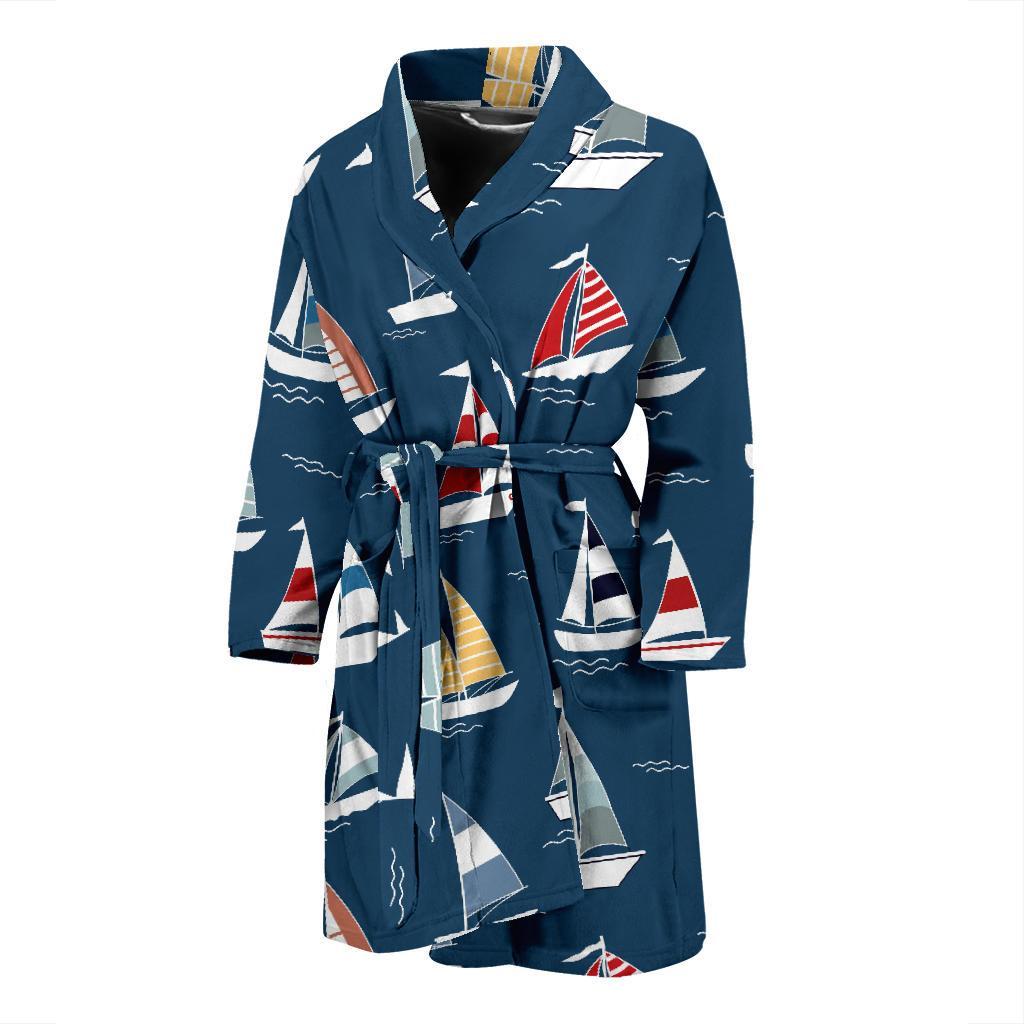 Sailing Ships Pattern Print Design A04 Men Bathrobe-JORJUNE.COM