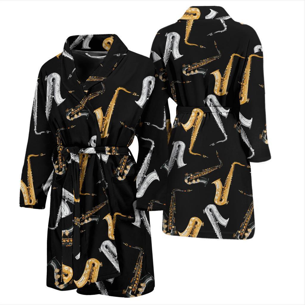 Saxophone Pattern Print Design 01 Men Bathrobe-JORJUNE.COM