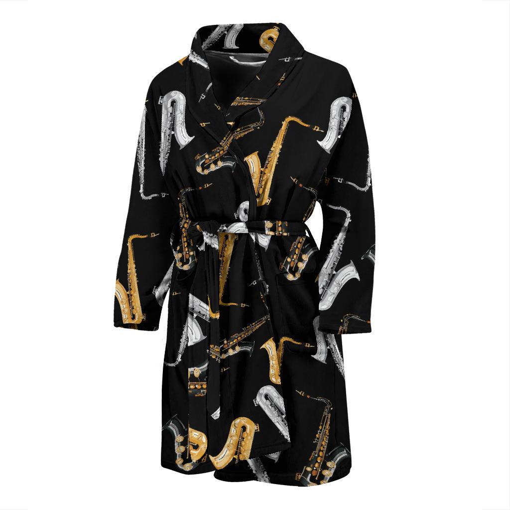 Saxophone Pattern Print Design 01 Men Bathrobe-JORJUNE.COM
