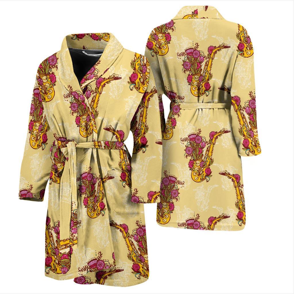 Saxophone Pattern Print Design 04 Men Bathrobe-JORJUNE.COM