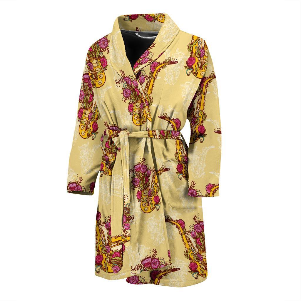 Saxophone Pattern Print Design 04 Men Bathrobe-JORJUNE.COM