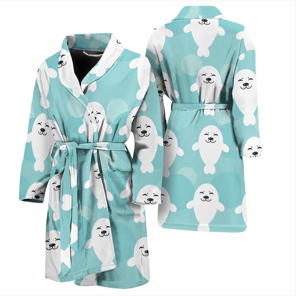 Sea Lion Baby Pattern Print Design 01 Men Bathrobe-JORJUNE.COM