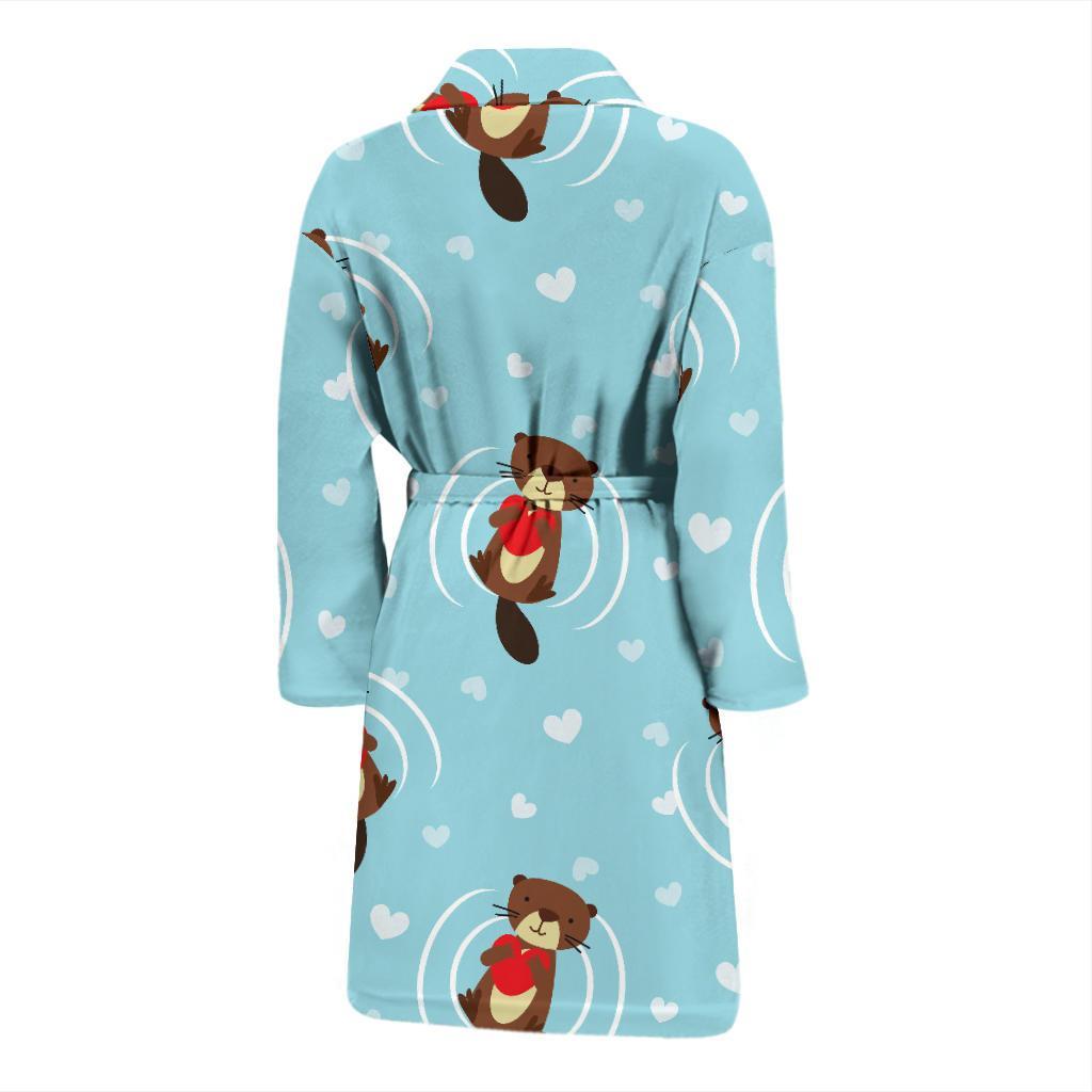 Sea Otter Cute Pattern Print Design 04 Men Bathrobe-JORJUNE.COM