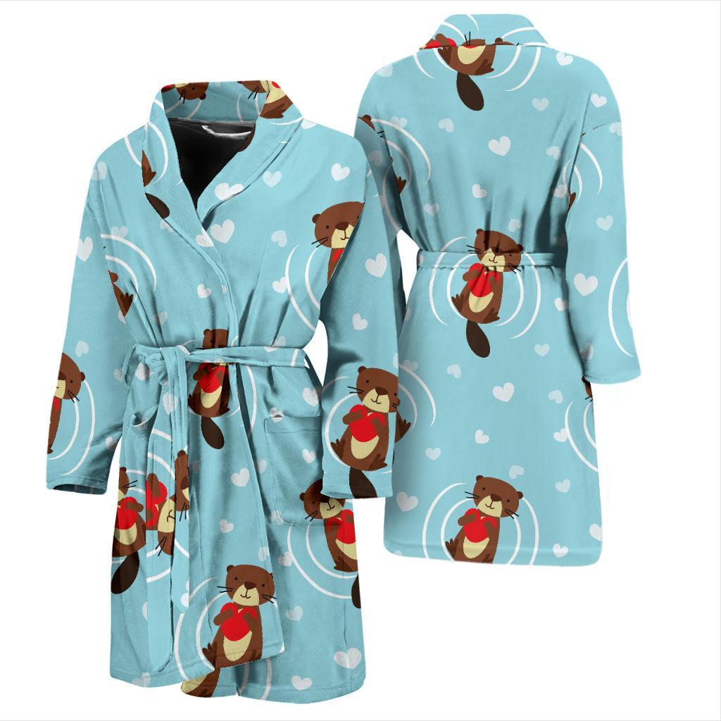 Sea Otter Cute Pattern Print Design 04 Men Bathrobe-JORJUNE.COM