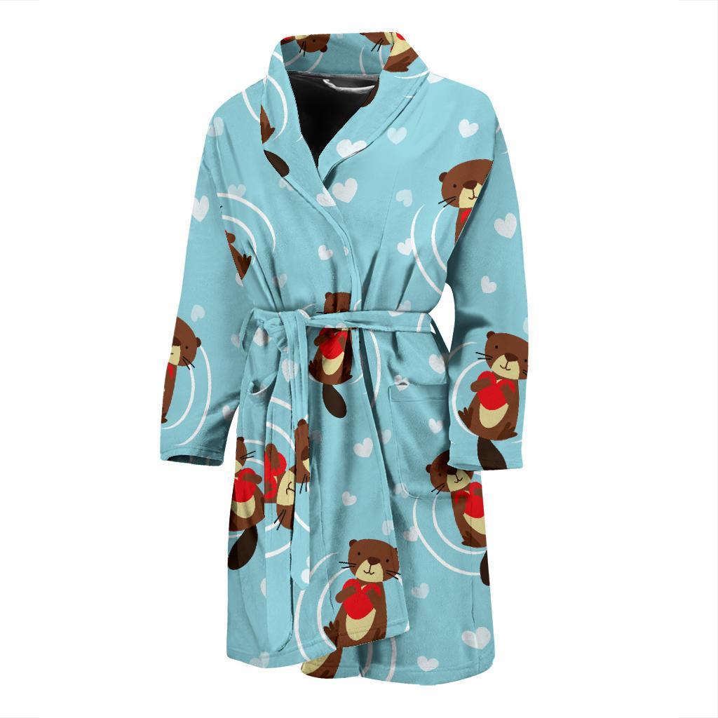 Sea Otter Cute Pattern Print Design 04 Men Bathrobe-JORJUNE.COM
