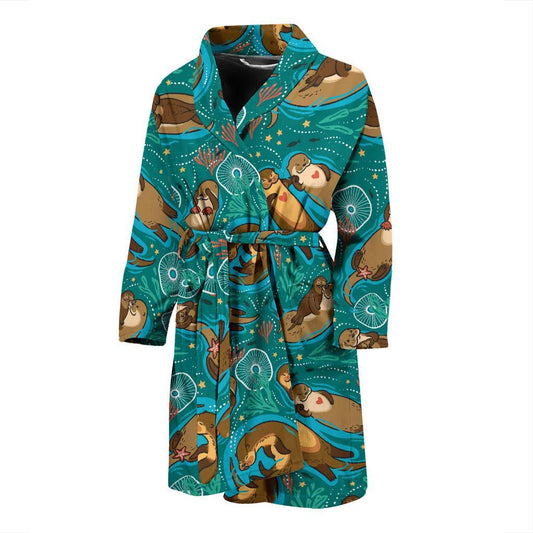 Sea Otter Pattern Print Design 01 Men Bathrobe-JORJUNE.COM