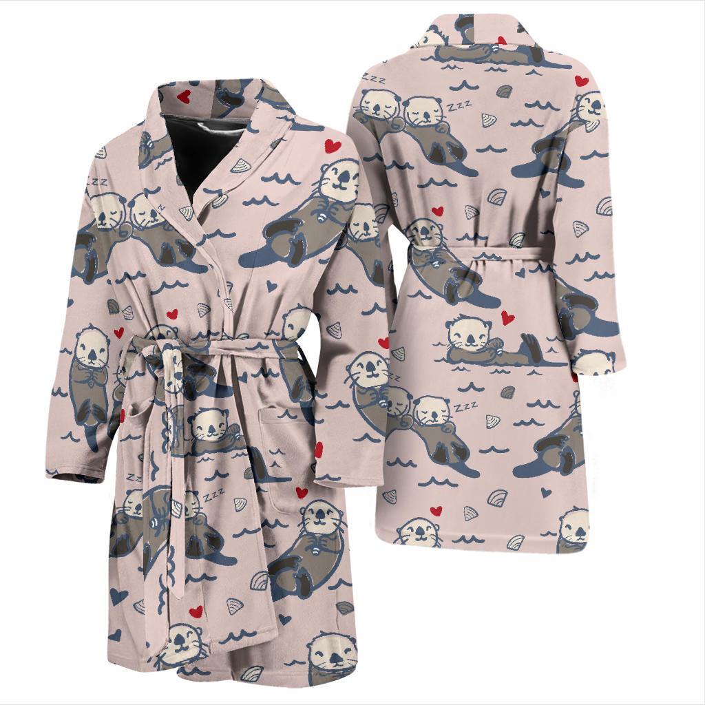 Sea Otter Pattern Print Design 02 Men Bathrobe-JORJUNE.COM