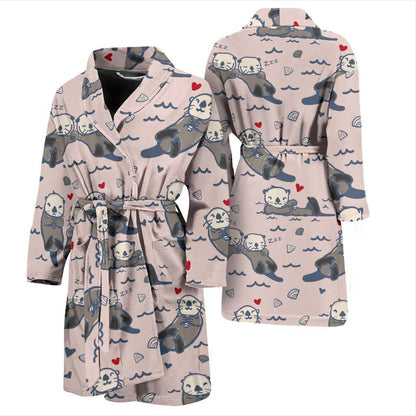 Sea Otter Pattern Print Design 02 Men Bathrobe-JORJUNE.COM