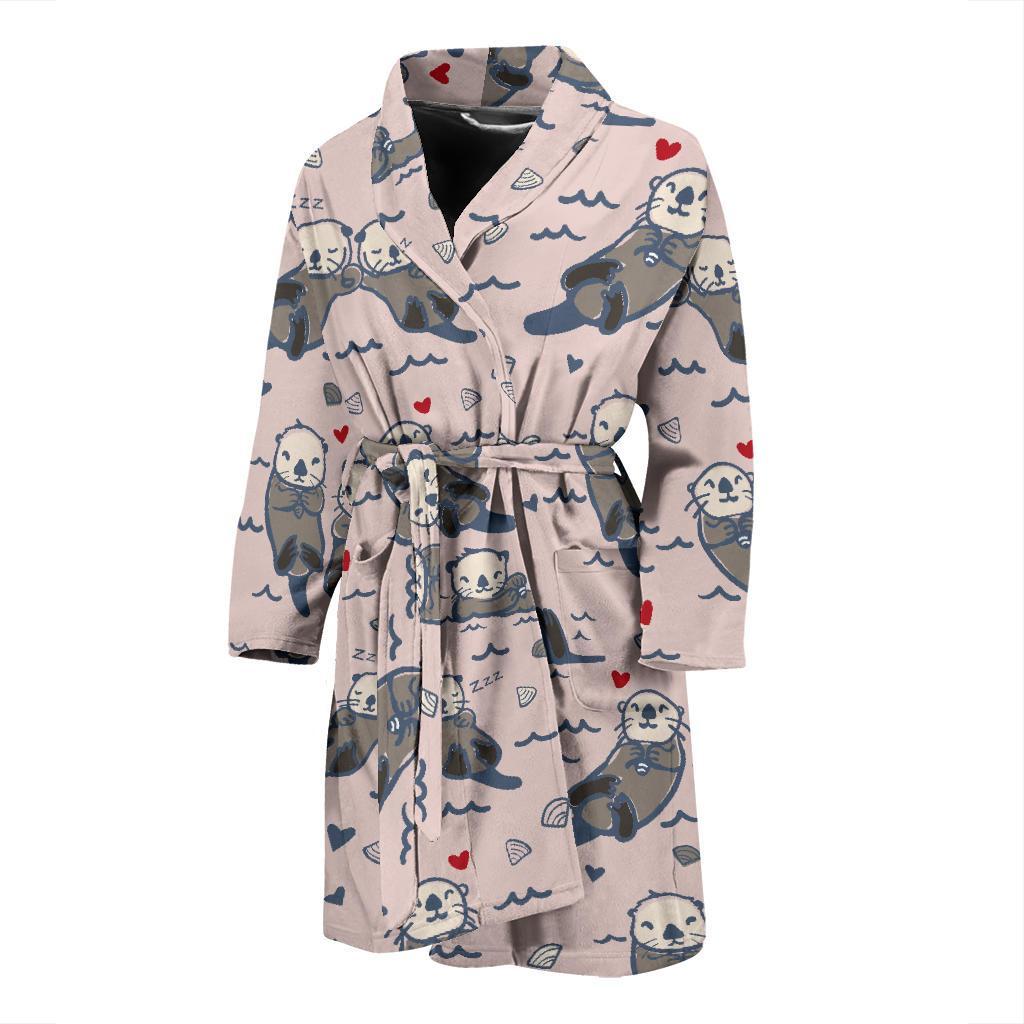 Sea Otter Pattern Print Design 02 Men Bathrobe-JORJUNE.COM