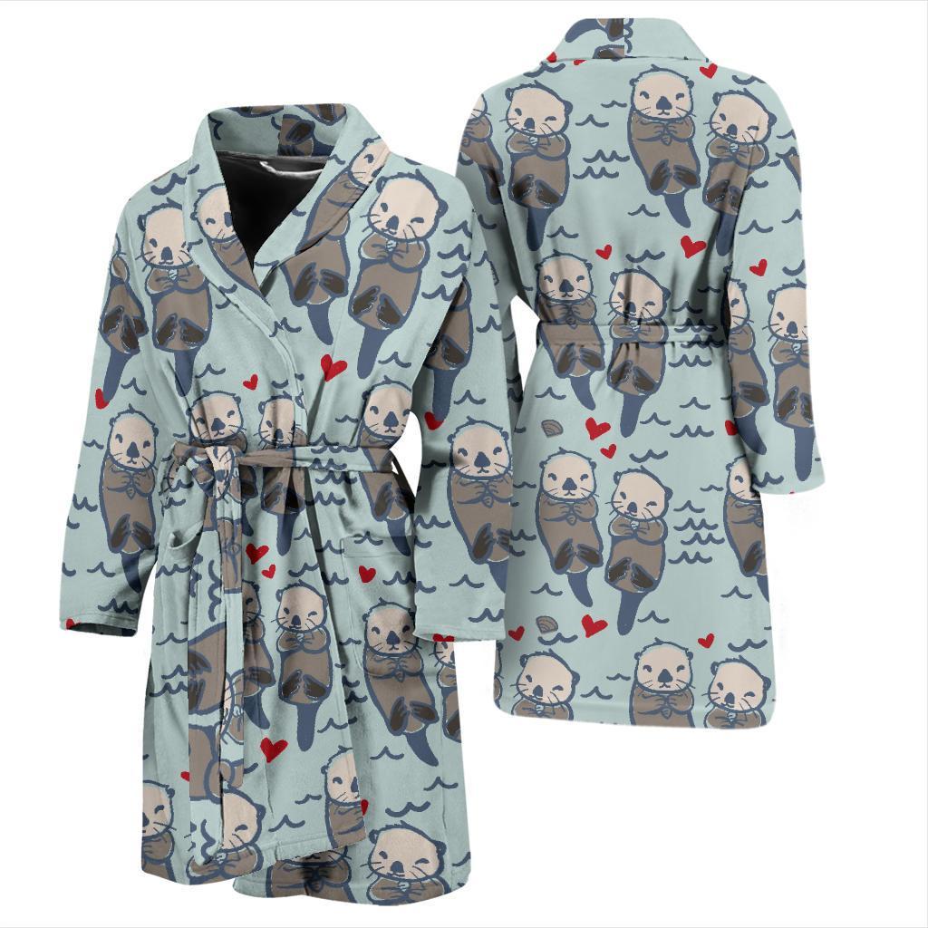 Sea Otter Pattern Print Design 03 Men Bathrobe-JORJUNE.COM