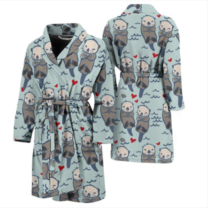 Sea Otter Pattern Print Design 03 Men Bathrobe-JORJUNE.COM