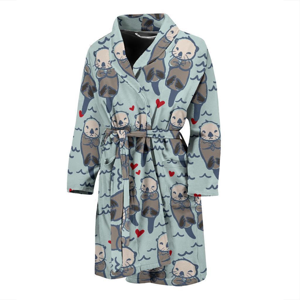 Sea Otter Pattern Print Design 03 Men Bathrobe-JORJUNE.COM