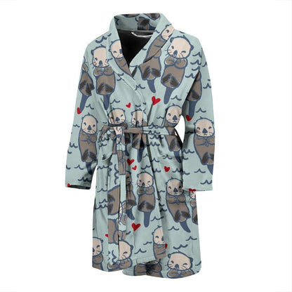 Sea Otter Pattern Print Design 03 Men Bathrobe-JORJUNE.COM