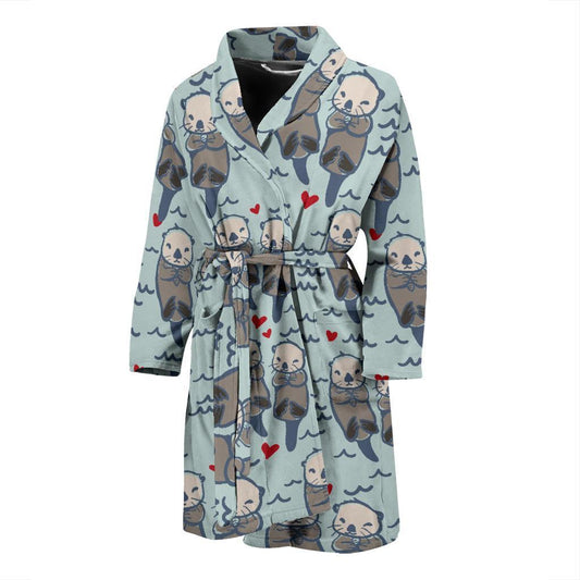 Sea Otter Pattern Print Design 03 Men Bathrobe-JORJUNE.COM