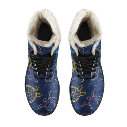 Sea Turtle Baby Print Faux Fur Leather Boots-JTAMIGO.COM