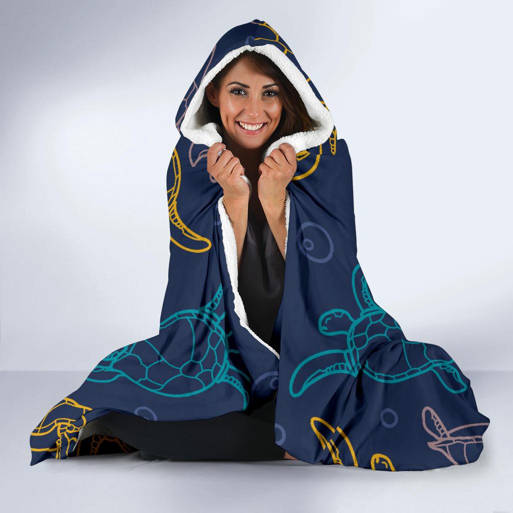 Sea Turtle Baby Print Hooded Blanket-JTAMIGO.COM