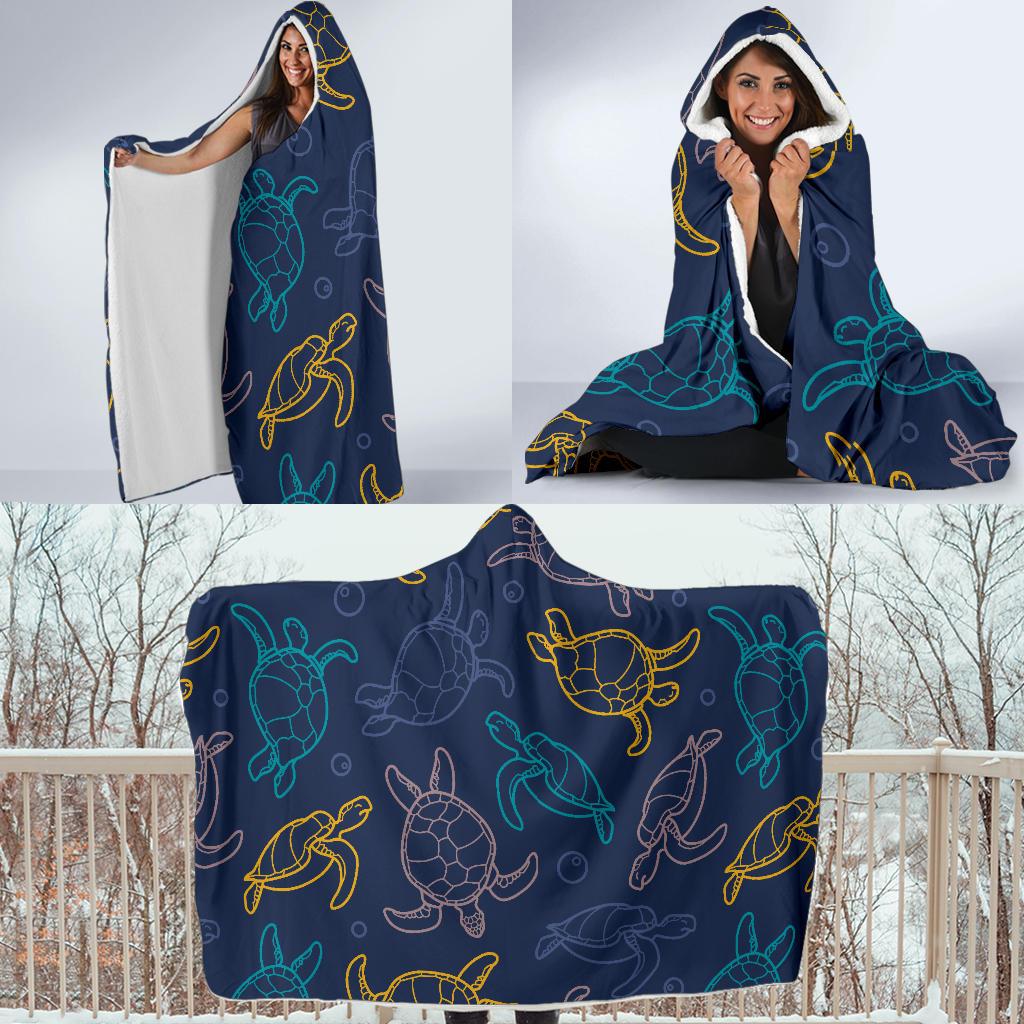 Sea Turtle Baby Print Hooded Blanket-JTAMIGO.COM
