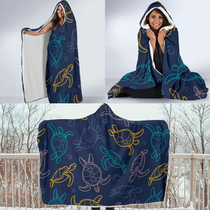 Sea Turtle Baby Print Hooded Blanket-JTAMIGO.COM