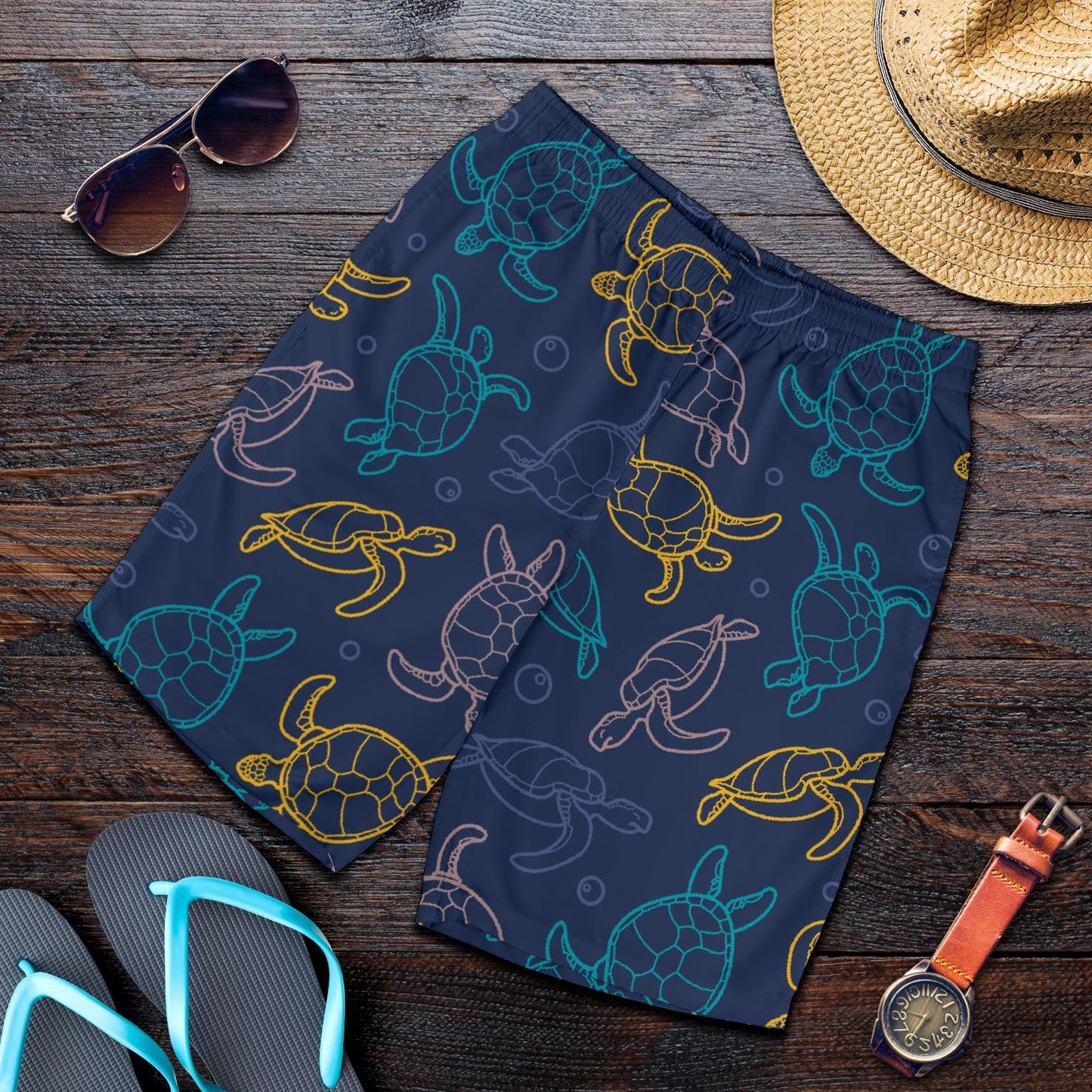 Sea Turtle Baby Print Mens Shorts-JTAMIGO.COM
