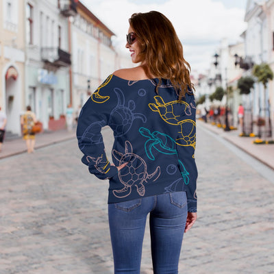 Sea Turtle Baby Print Off Shoulder Sweatshirt