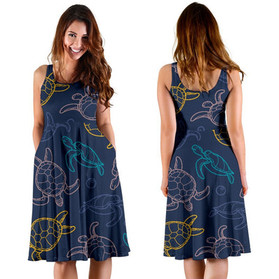 Sea Turtle Baby Print Sleeveless Dress