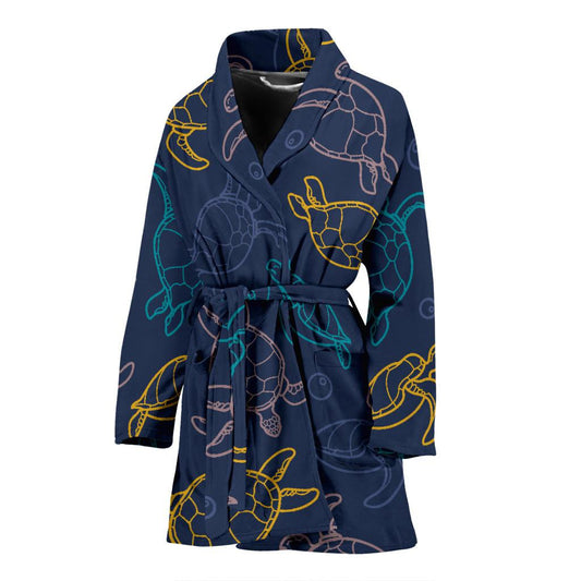 Sea Turtle Baby Print Women Bath Robe-JTAMIGO.COM