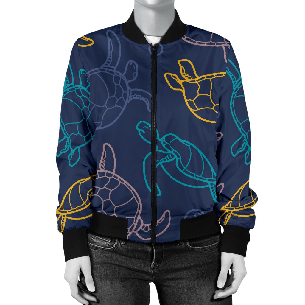 Sea Turtle Baby Print Women Casual Bomber Jacket