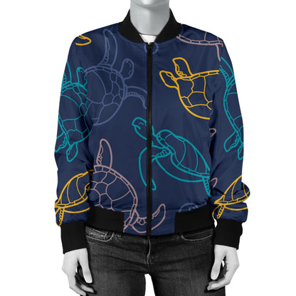 Sea Turtle Baby Print Women Casual Bomber Jacket