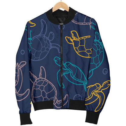 Sea Turtle Baby Print Women Casual Bomber Jacket