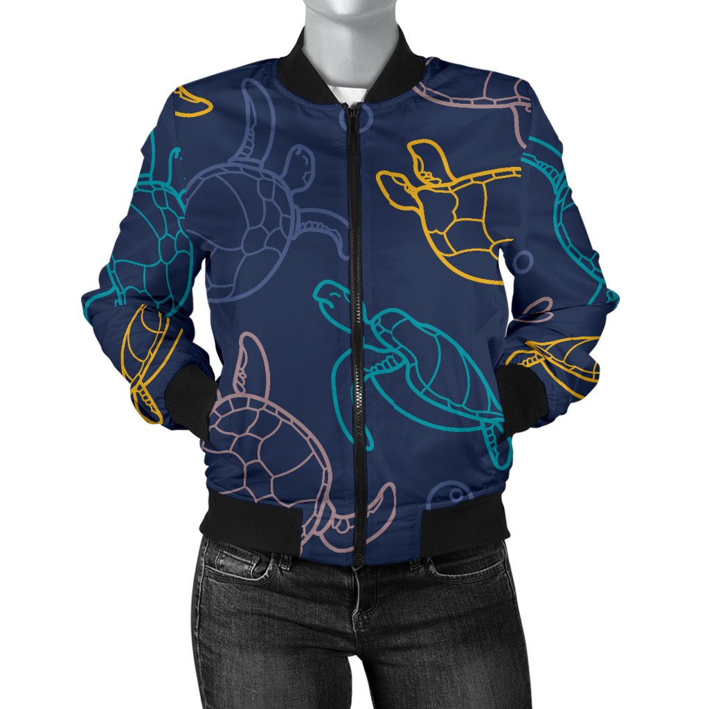 Sea Turtle Baby Print Women Casual Bomber Jacket