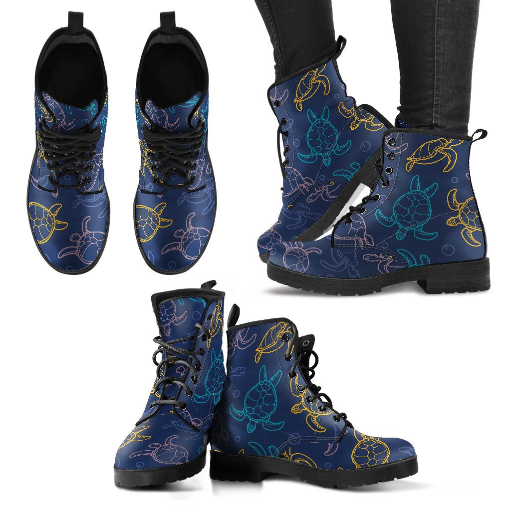 Sea Turtle Baby Print Women Leather Boots-JTAMIGO.COM