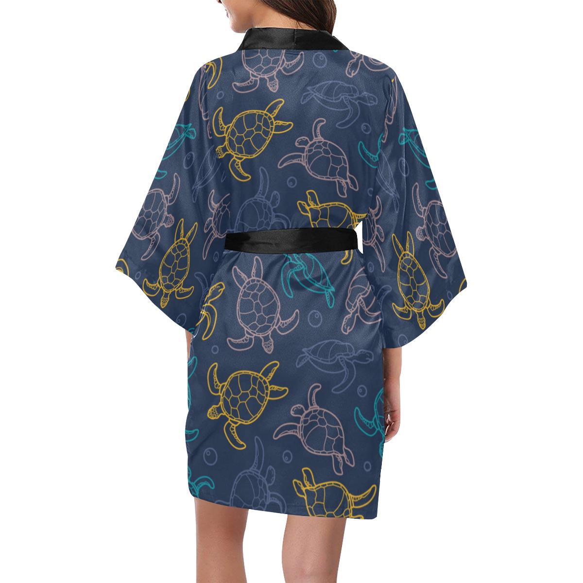 Sea Turtle Baby Print Women Short Kimono Robe