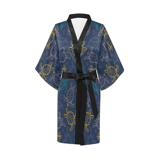 Sea Turtle Baby Print Women Short Kimono Robe
