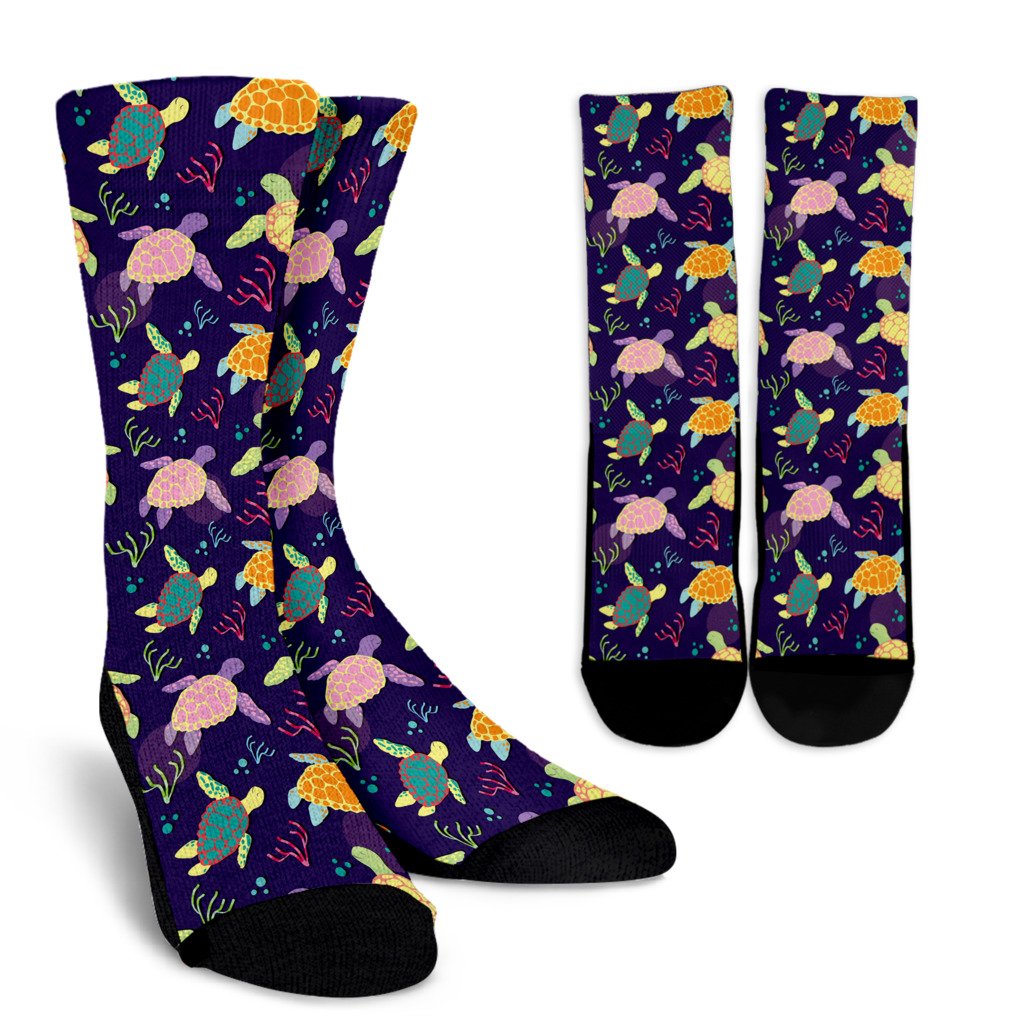 Sea Turtle Color Smile Crew Socks
