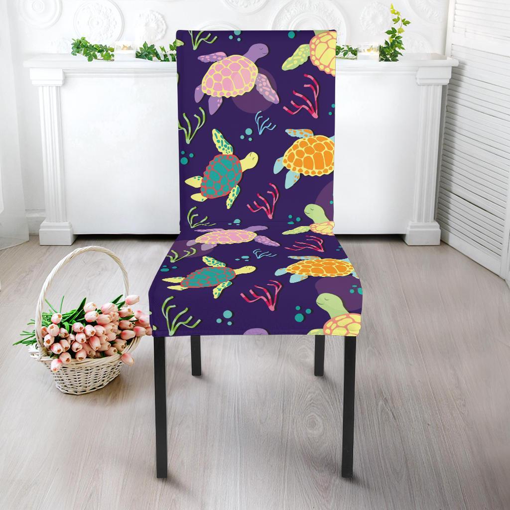Sea Turtle Color Smile Dining Chair Slipcover-JTAMIGO.COM