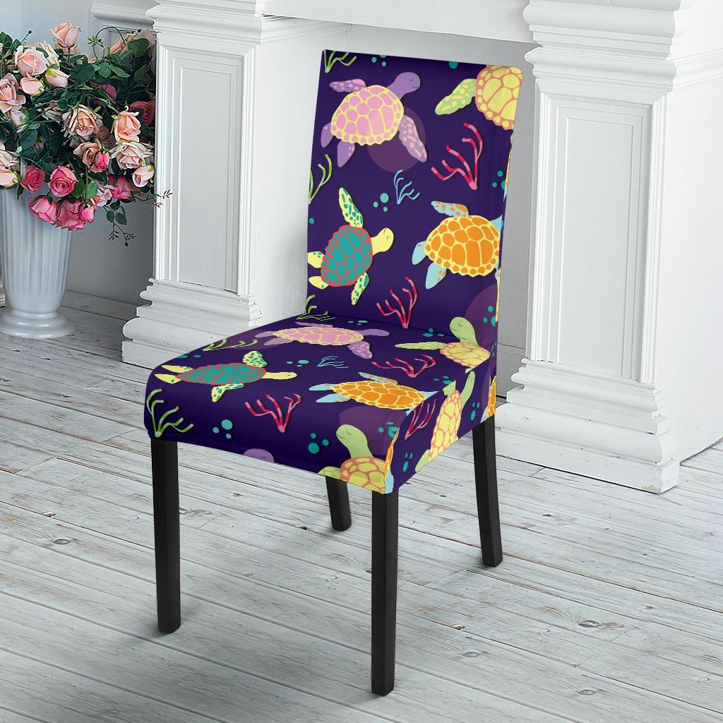 Sea Turtle Color Smile Dining Chair Slipcover-JTAMIGO.COM