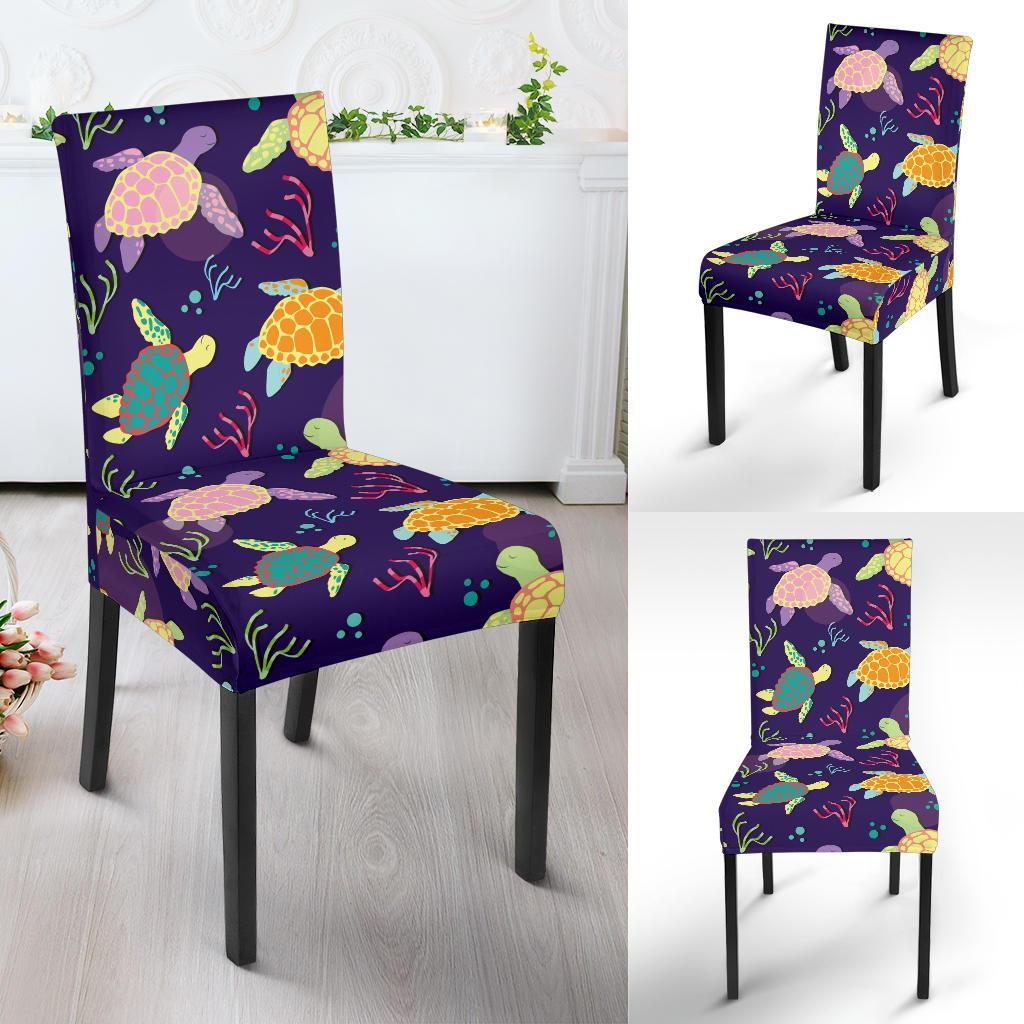 Sea Turtle Color Smile Dining Chair Slipcover-JTAMIGO.COM