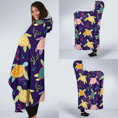 Sea Turtle Color Smile Hooded Blanket-JTAMIGO.COM
