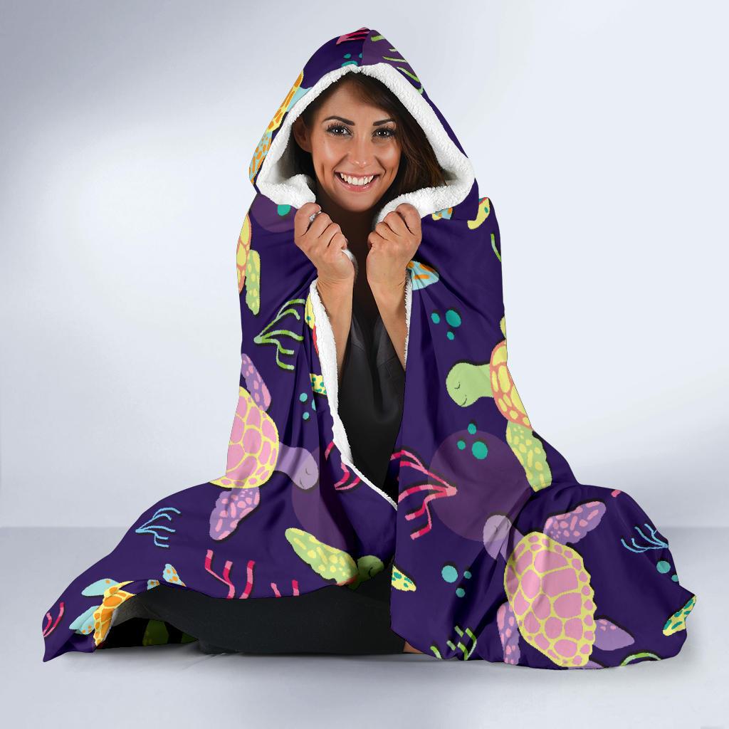 Sea Turtle Color Smile Hooded Blanket-JTAMIGO.COM