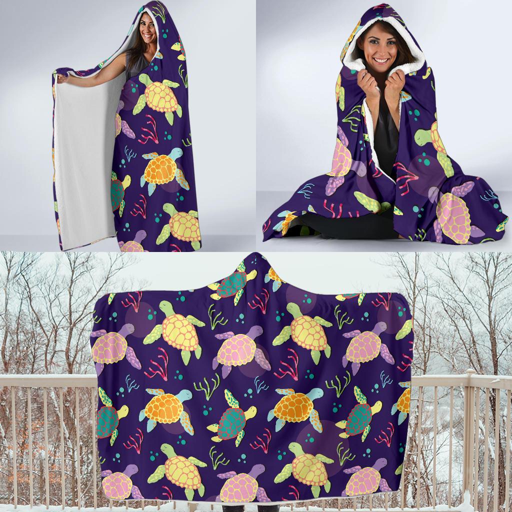 Sea Turtle Color Smile Hooded Blanket-JTAMIGO.COM