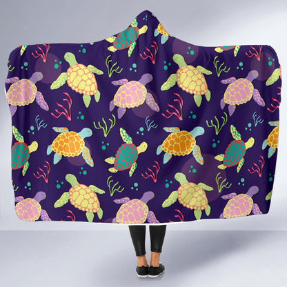 Sea Turtle Color Smile Hooded Blanket-JTAMIGO.COM