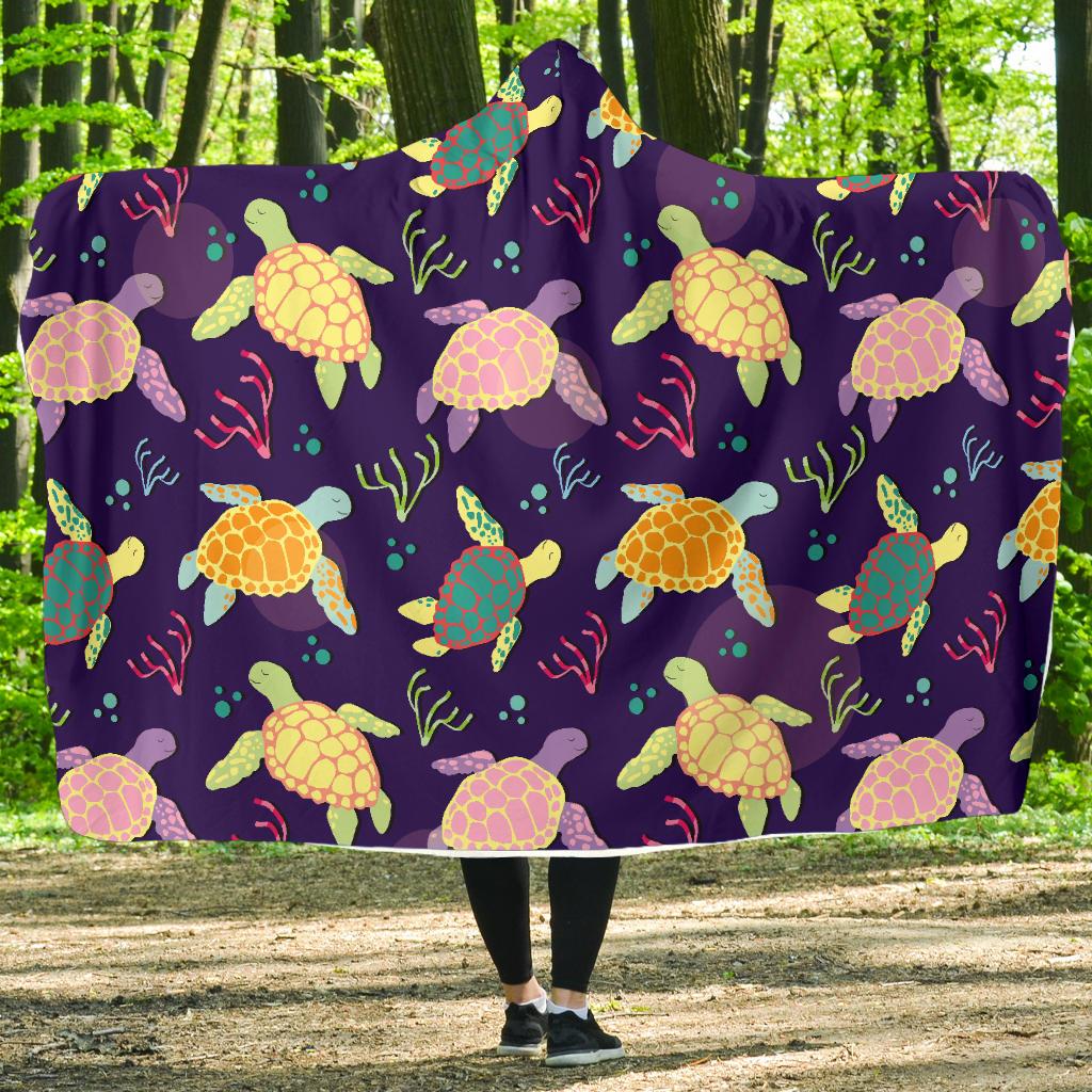 Sea Turtle Color Smile Hooded Blanket-JTAMIGO.COM