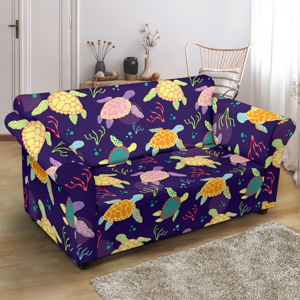Sea Turtle Color Smile Loveseat Slipcover-JTAMIGO.COM