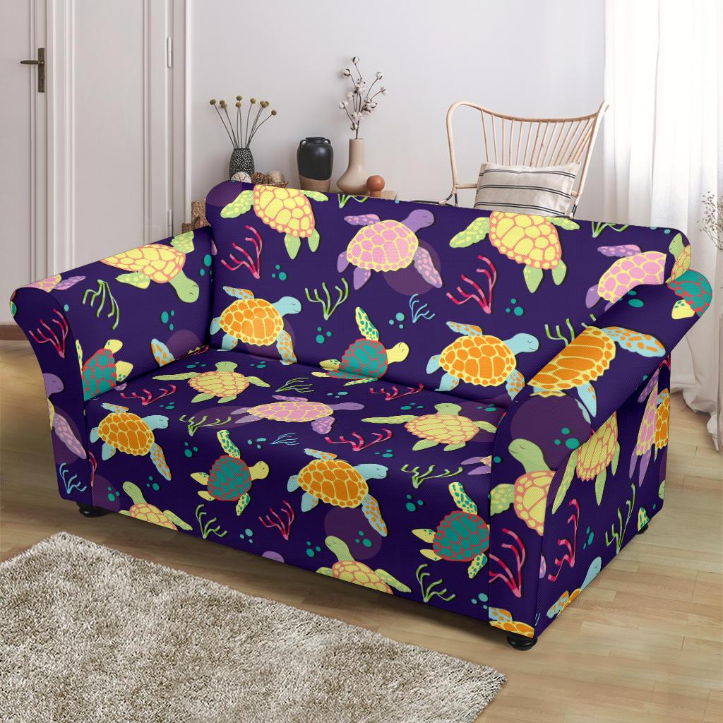 Sea Turtle Color Smile Loveseat Slipcover-JTAMIGO.COM